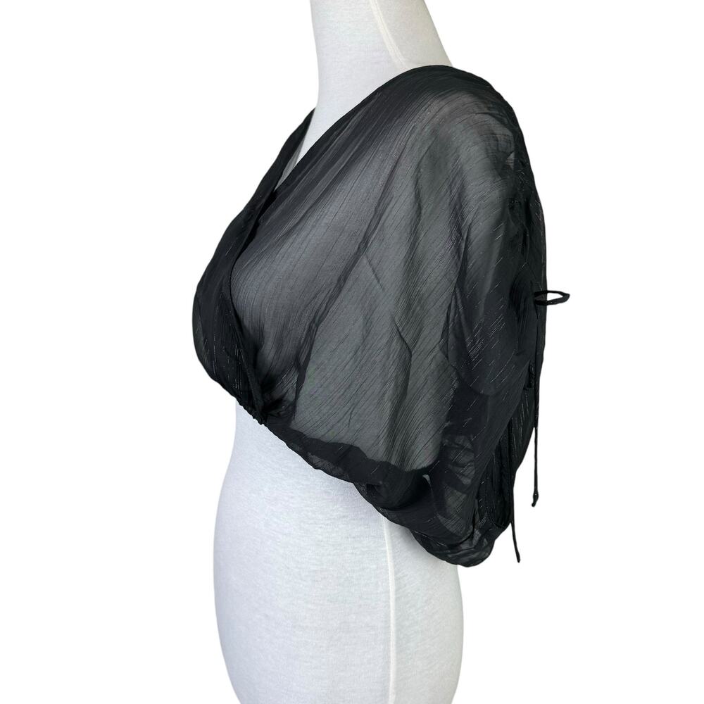 ZARA NWT Metallic Thread Black Sheer Crossover Oversized Crop Top Blouse - Picture 7 of 12
